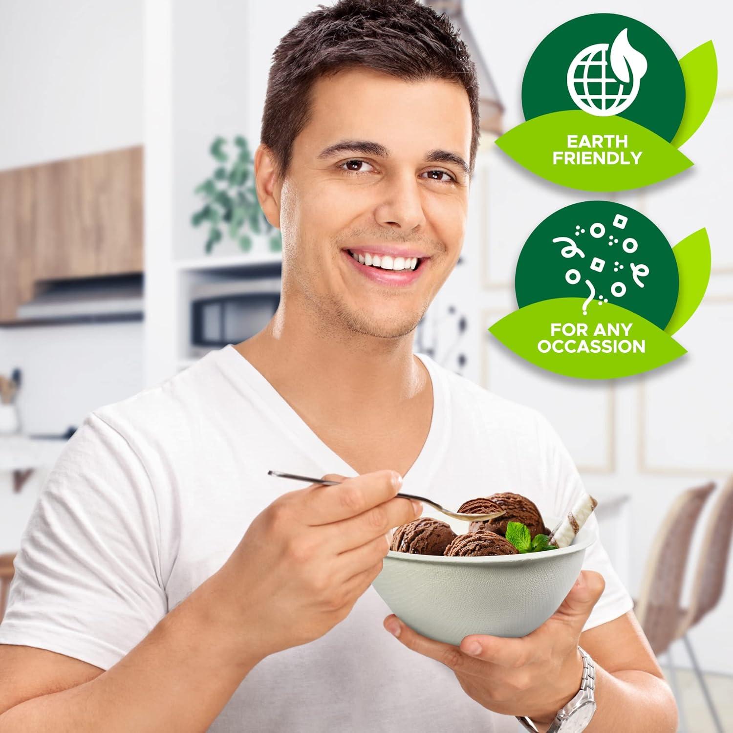 imagePAMI 100 Biodegradable Sugarcane Bowls Pack of 50 Natural Compostable Soup Bowls PlanetFriendly Bagasse Bowls For Hot amp Cold Uses HeavyDuty Disposable Microwavable Paper Serving Bowls 5 oz6 oz