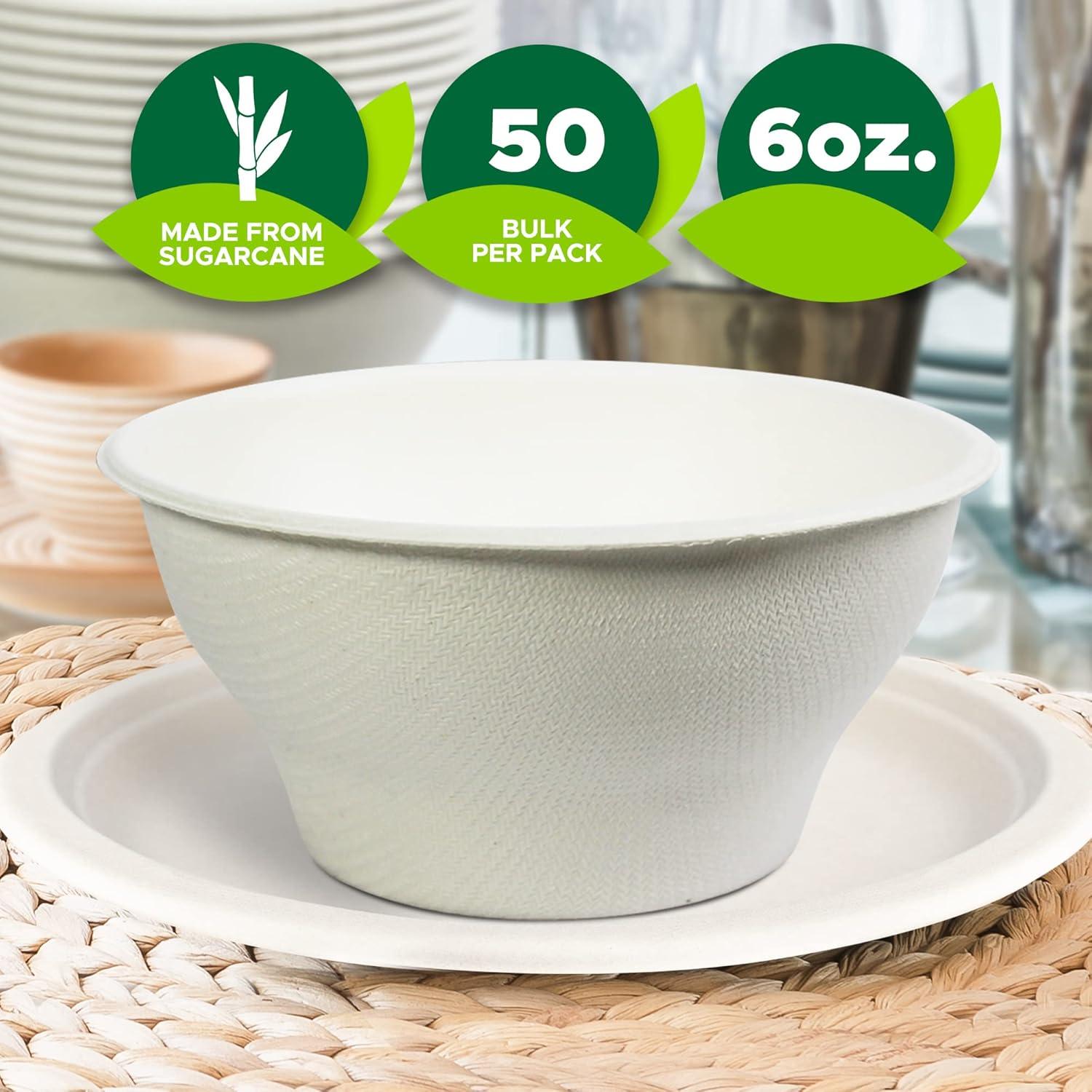 imagePAMI 100 Biodegradable Sugarcane Bowls Pack of 50 Natural Compostable Soup Bowls PlanetFriendly Bagasse Bowls For Hot amp Cold Uses HeavyDuty Disposable Microwavable Paper Serving Bowls 5 oz6 oz