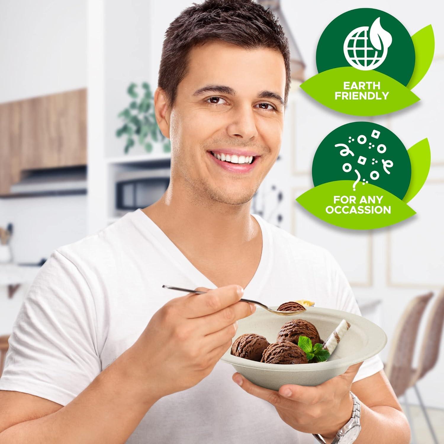 imagePAMI 100 Biodegradable Sugarcane Bowls Pack of 50 Natural Compostable Soup Bowls PlanetFriendly Bagasse Bowls For Hot amp Cold Uses HeavyDuty Disposable Microwavable Paper Serving Bowls 5 oz12 oz
