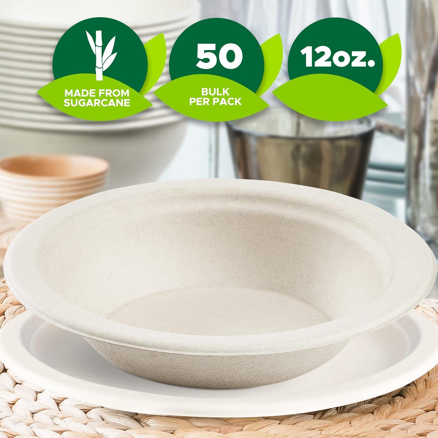 imagePAMI 100 Biodegradable Sugarcane Bowls Pack of 50 Natural Compostable Soup Bowls PlanetFriendly Bagasse Bowls For Hot amp Cold Uses HeavyDuty Disposable Microwavable Paper Serving Bowls 5 oz12 oz