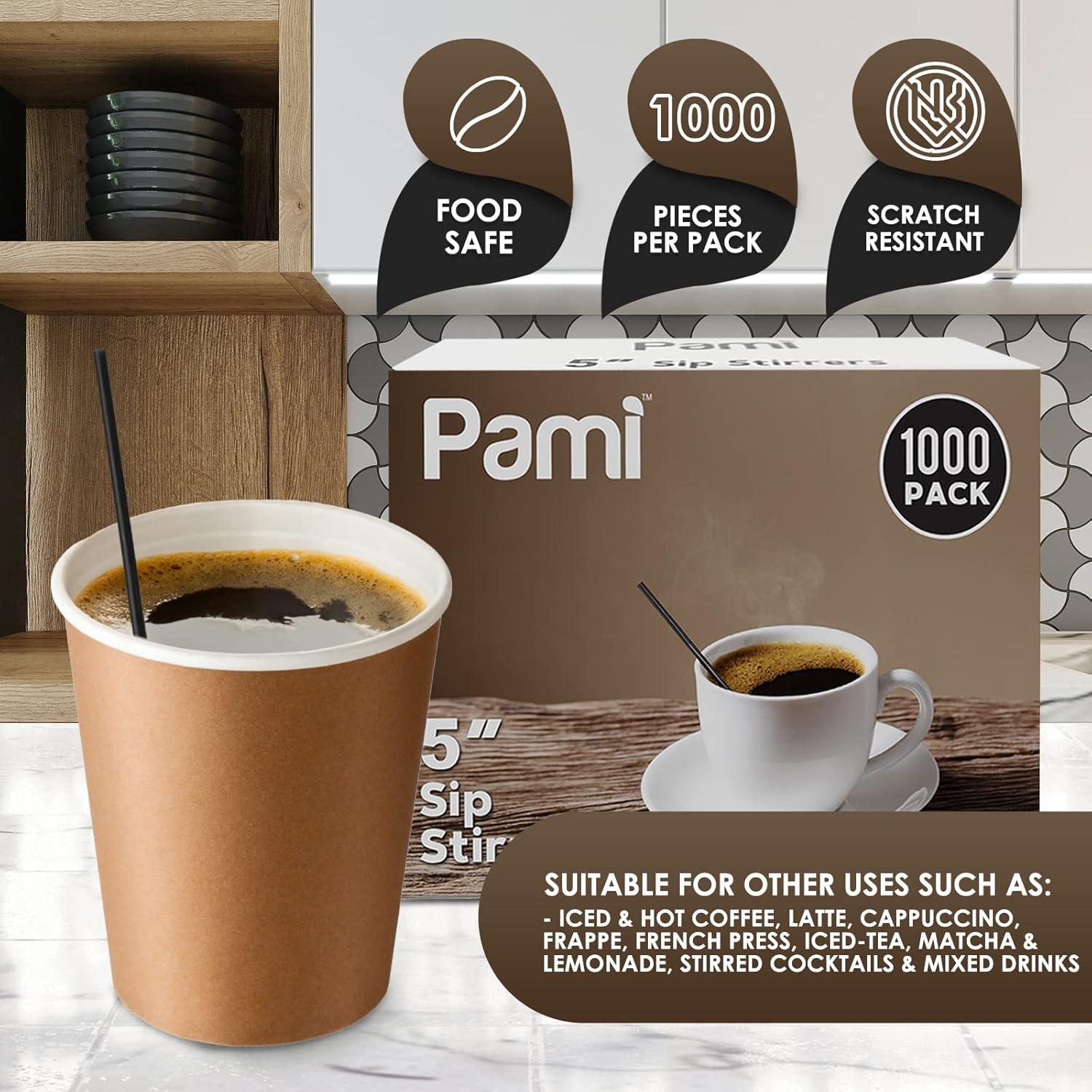 imagePAMI 1000 Black Stir Straws 5in Disposable Plastic Coffee Stirrers Swizzle Sticks for Cocktails Hot amp Cold Beverages Black One SizeBlack