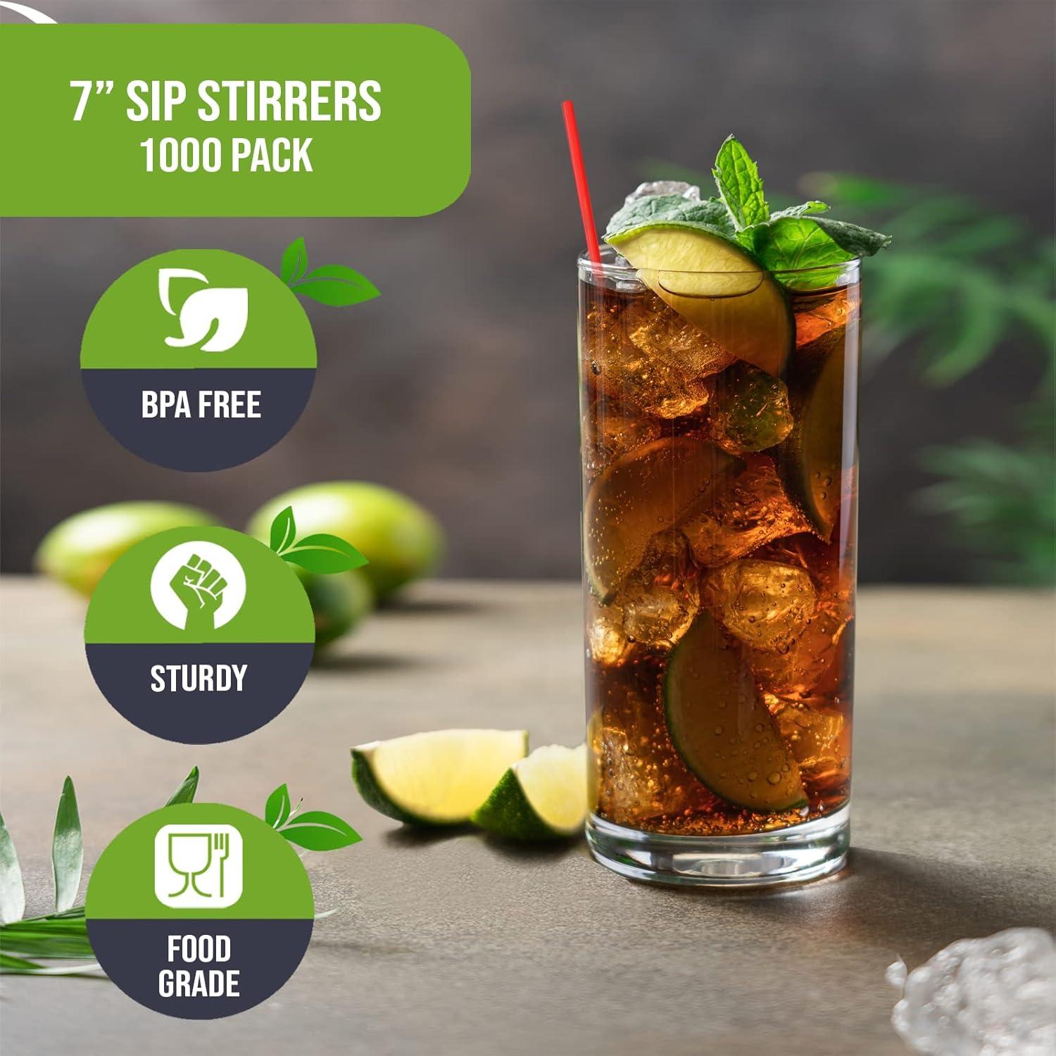 imagePAMI 1000 Pack Disposable 7 Inch Plastic Coffee Stirrers Straws Red Cocktail Straws for Hot and Cold DrinksRed
