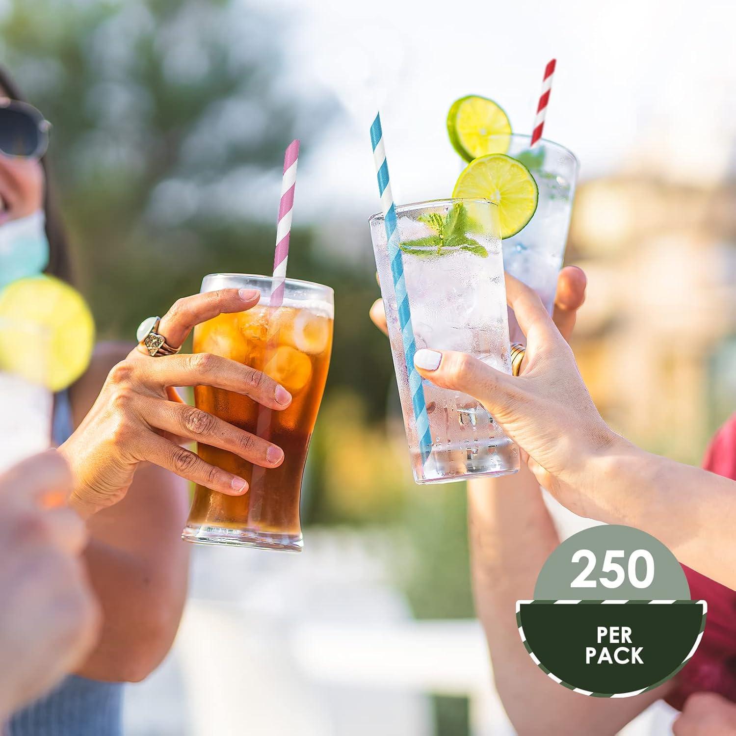imagePAMI 250Pack Compostable Paper Straws for Drinking Assorted Colors Including Pink Pfas Biodegradable Sturdy for Coffee Juice Cocktails Parties