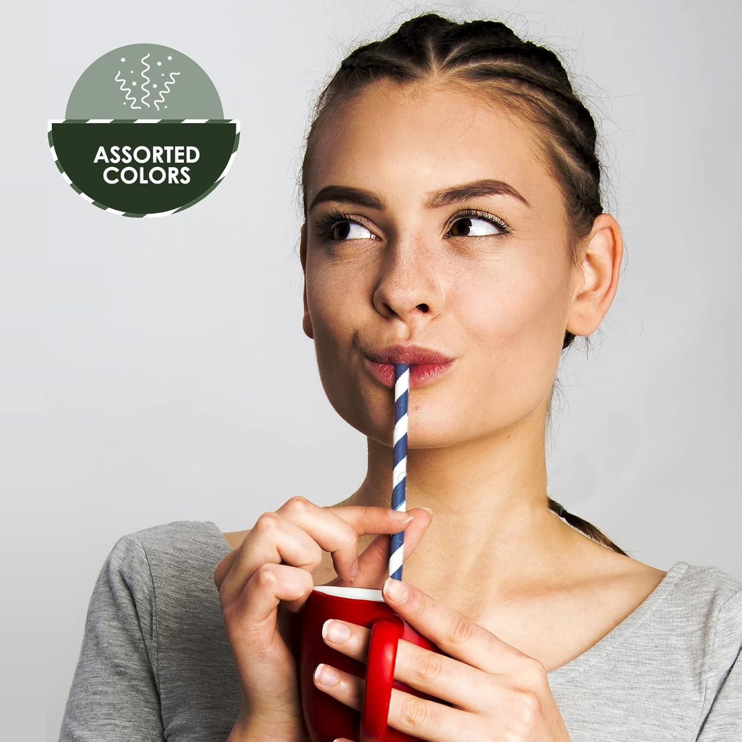 imagePAMI 250Pack Compostable Paper Straws for Drinking Assorted Colors Including Pink Pfas Biodegradable Sturdy for Coffee Juice Cocktails Parties