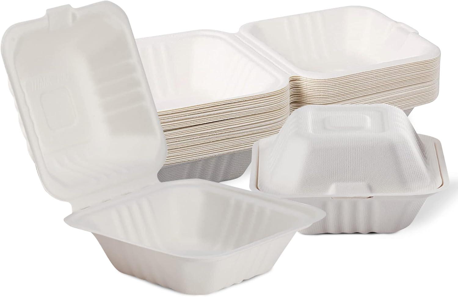 imagePAMI 50Pack 6x6 Biodegradable Bento Box Hamburger Containers Compostable Small Take out Boxes Made from Sugarcane Fibers