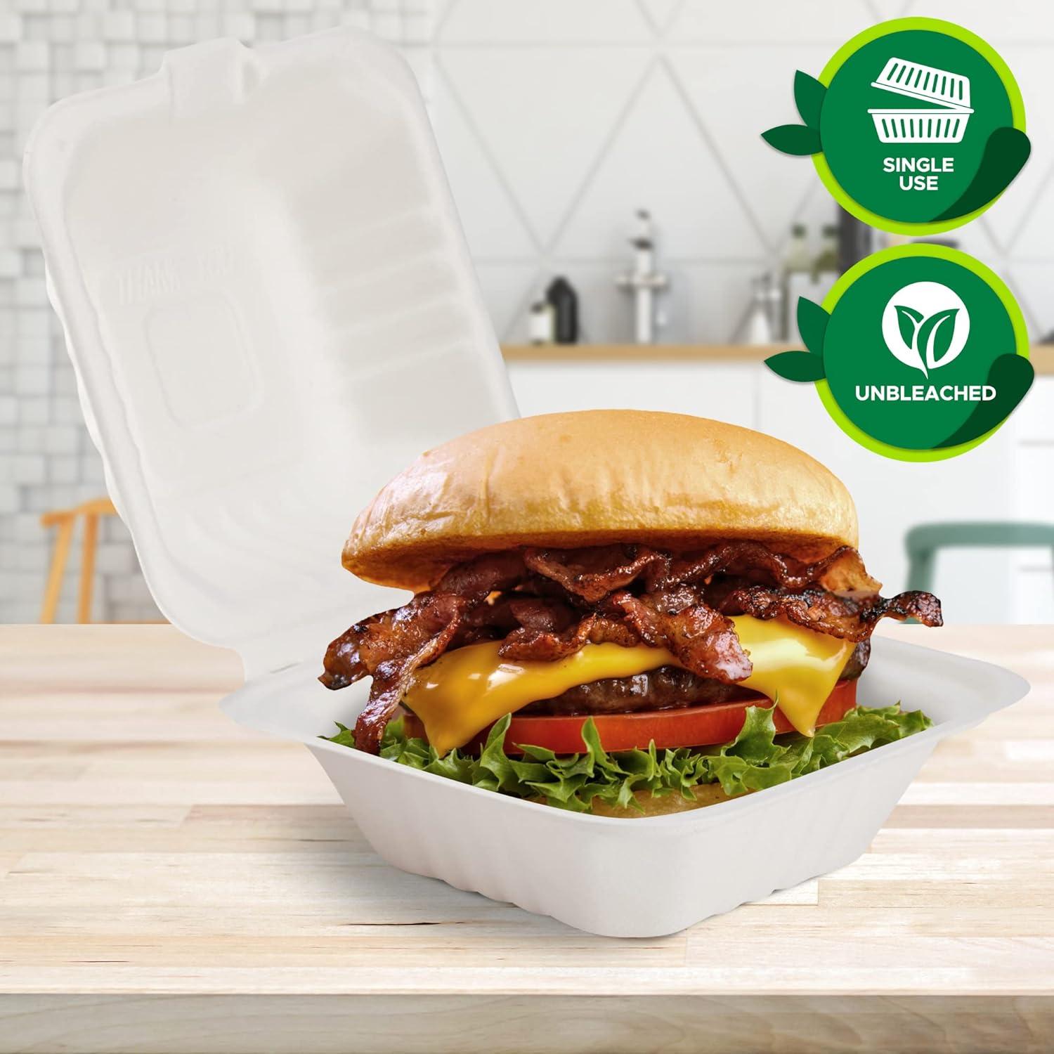 imagePAMI 50Pack 6x6 Biodegradable Bento Box Hamburger Containers Compostable Small Take out Boxes Made from Sugarcane Fibers