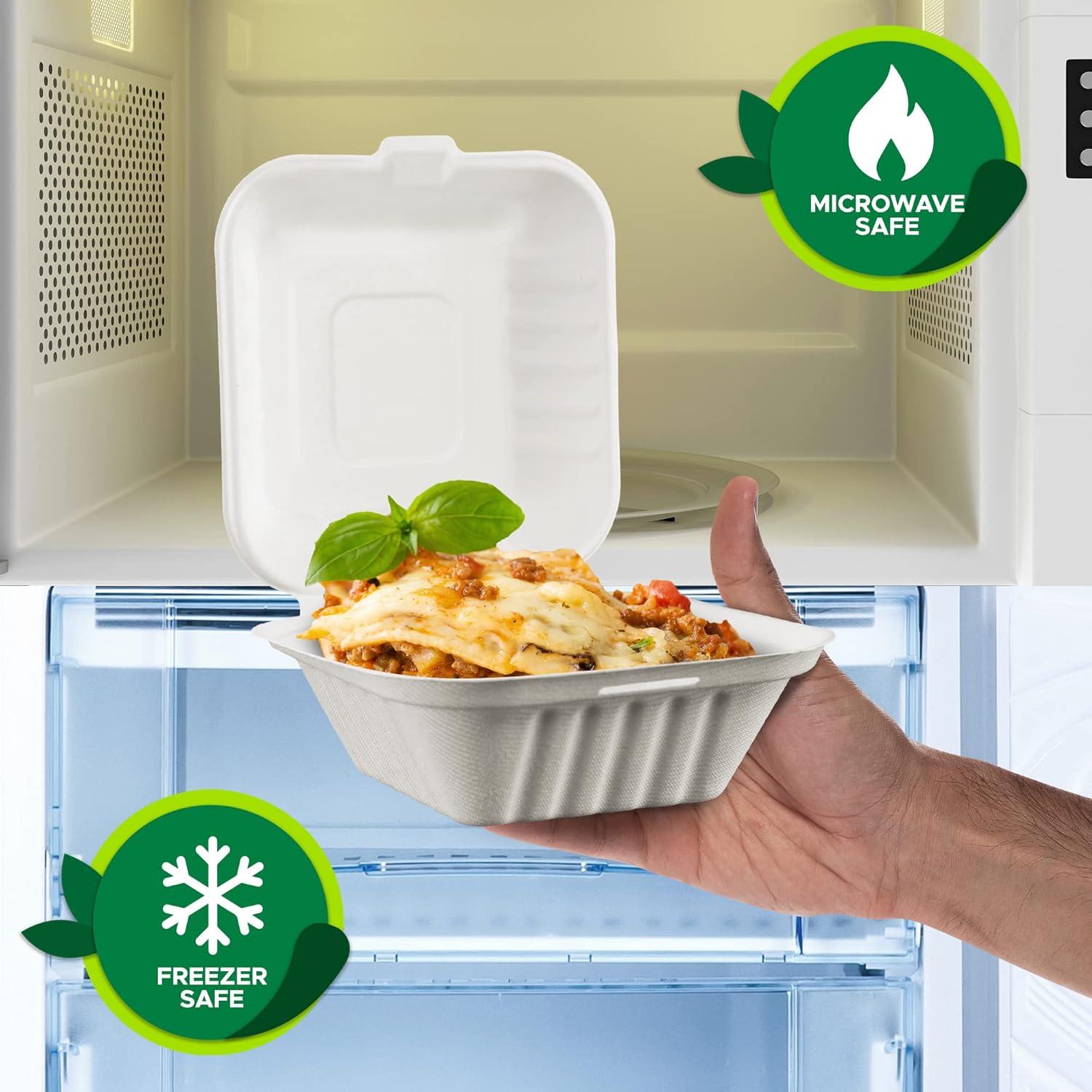 imagePAMI 50Pack 6x6 Biodegradable Bento Box Hamburger Containers Compostable Small Take out Boxes Made from Sugarcane Fibers