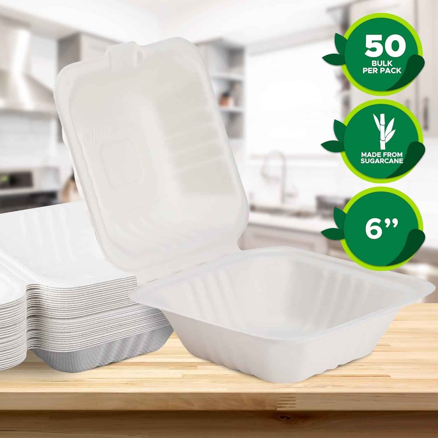 imagePAMI 50Pack 6x6 Biodegradable Bento Box Hamburger Containers Compostable Small Take out Boxes Made from Sugarcane Fibers