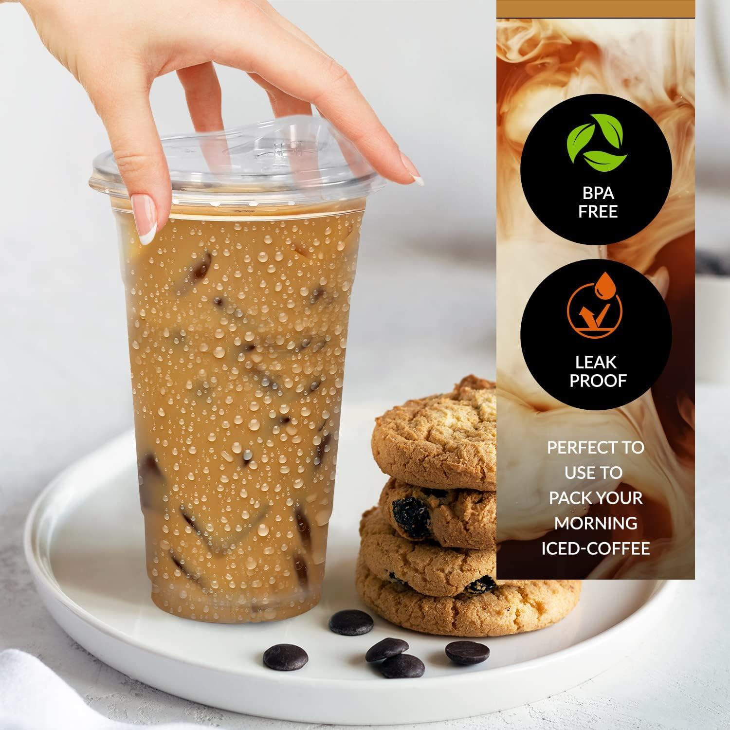 imagePAMI Clear 24oz Plastic Cups With Sip Lids Pack of 50 BPAFree Disposable Clear ToGo Cups For Cold Drinks Iced Coffee amp Tea Smoothies Boba Cocktails24oz