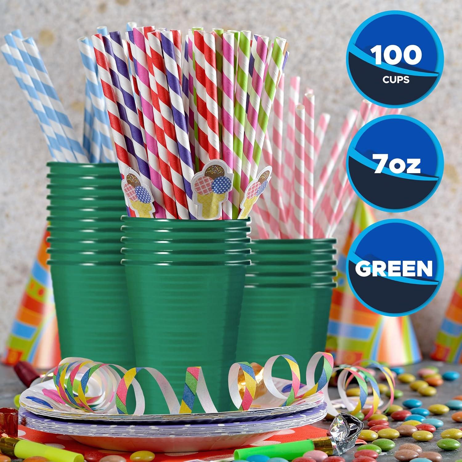 imagePAMI Colorful 7oz Plastic Party Cups Pack of 100 Disposable Drinking Glasses Bulk BPAFree Colored Cups For Iced Tea Jello Punch Cocktails Shots amp Cold Drinks ThrowAway Green Plastic CupsGreen