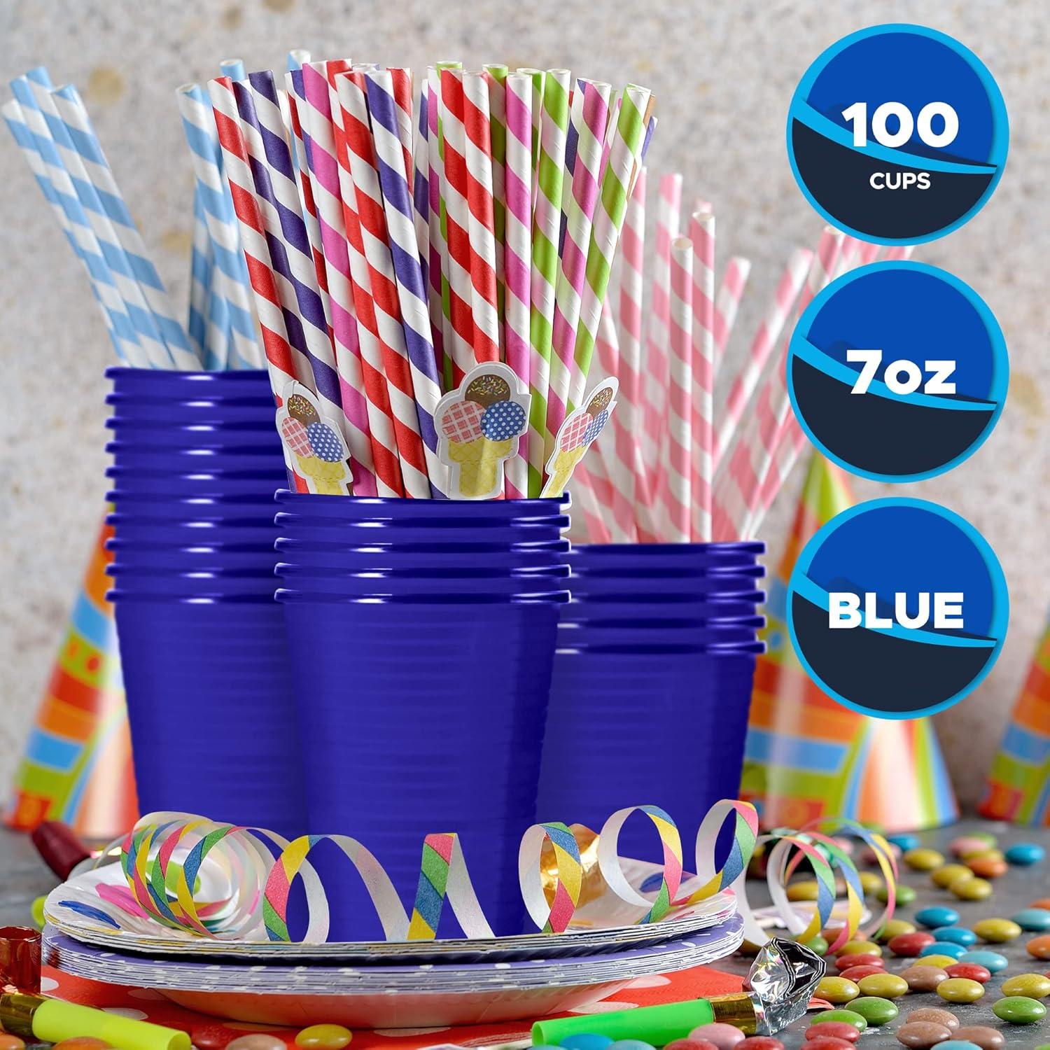 imagePAMI Colorful 7oz Plastic Party Cups Pack of 100 Disposable Drinking Glasses Bulk BPAFree Colored Cups For Iced Tea Jello Punch Cocktails Shots amp Cold Drinks ThrowAway Green Plastic CupsBlue