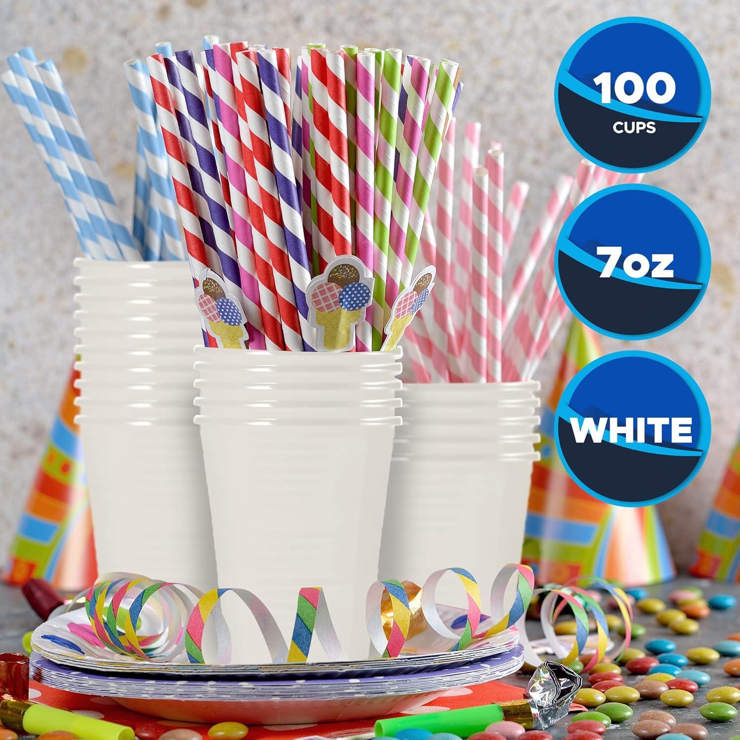 imagePAMI Colorful 7oz Plastic Party Cups Pack of 100 Disposable Drinking Glasses Bulk BPAFree Colored Cups For Iced Tea Jello Punch Cocktails Shots amp Cold Drinks ThrowAway Green Plastic CupsWhite