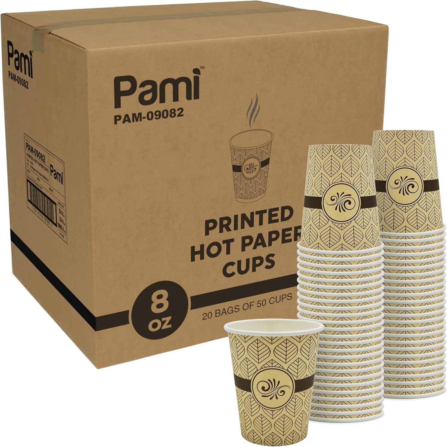 imagePAMI Disposable Coffee Cups SingleUse Paper Cups ToGo Hot Beverage Cups for Espresso Coffee Tea Hot Chocolate Leak Resistant Cafe amp Home Use 50 12oz8oz