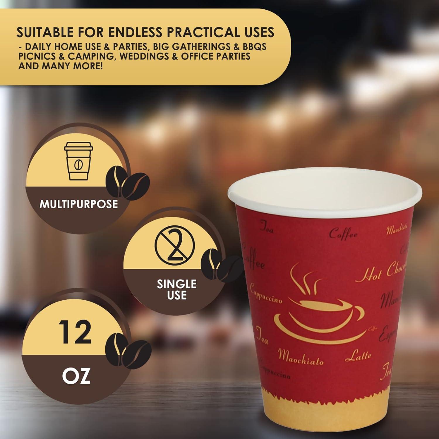 imagePAMI Disposable Coffee Cups SingleUse Paper Cups ToGo Hot Beverage Cups for Espresso Coffee Tea Hot Chocolate Leak Resistant Cafe amp Home Use 50 12oz12oz