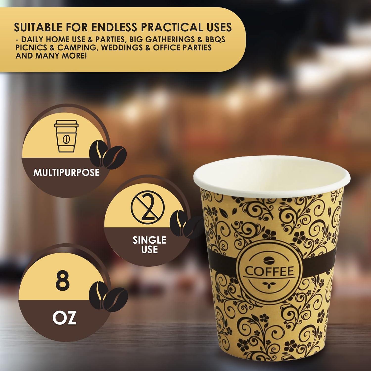 imagePAMI Disposable Coffee Cups SingleUse Paper Cups ToGo Hot Beverage Cups for Espresso Coffee Tea Hot Chocolate Leak Resistant Cafe amp Home Use 50 12oz8oz