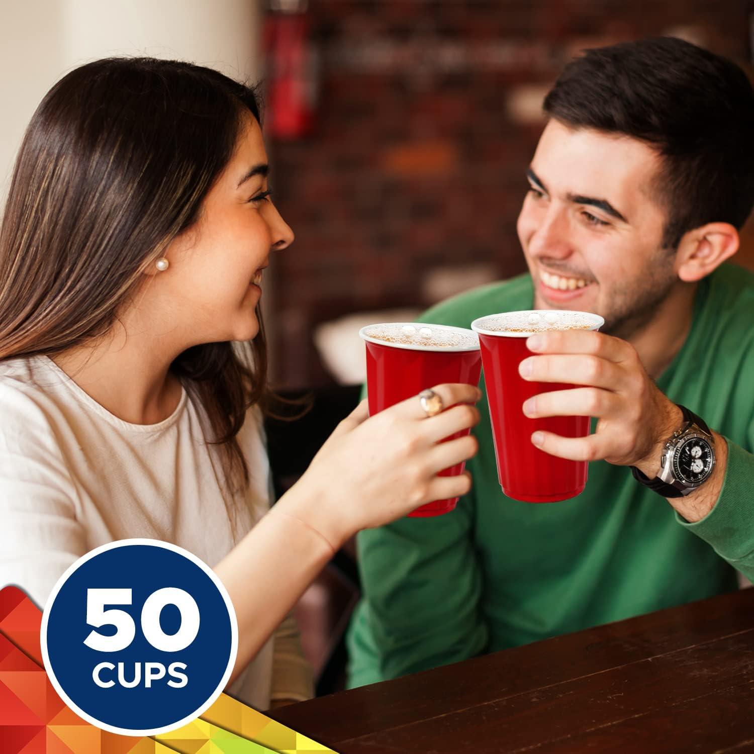 imagePAMI Easy Grip Red Plastic Party Cups Pack of 50 18oz Disposable Drinking Glasses Plastic Glasses For Iced Tea Smoothies Punch Cocktails amp Cold Drinks BeerBeerpong Cups In Resealable Bag
