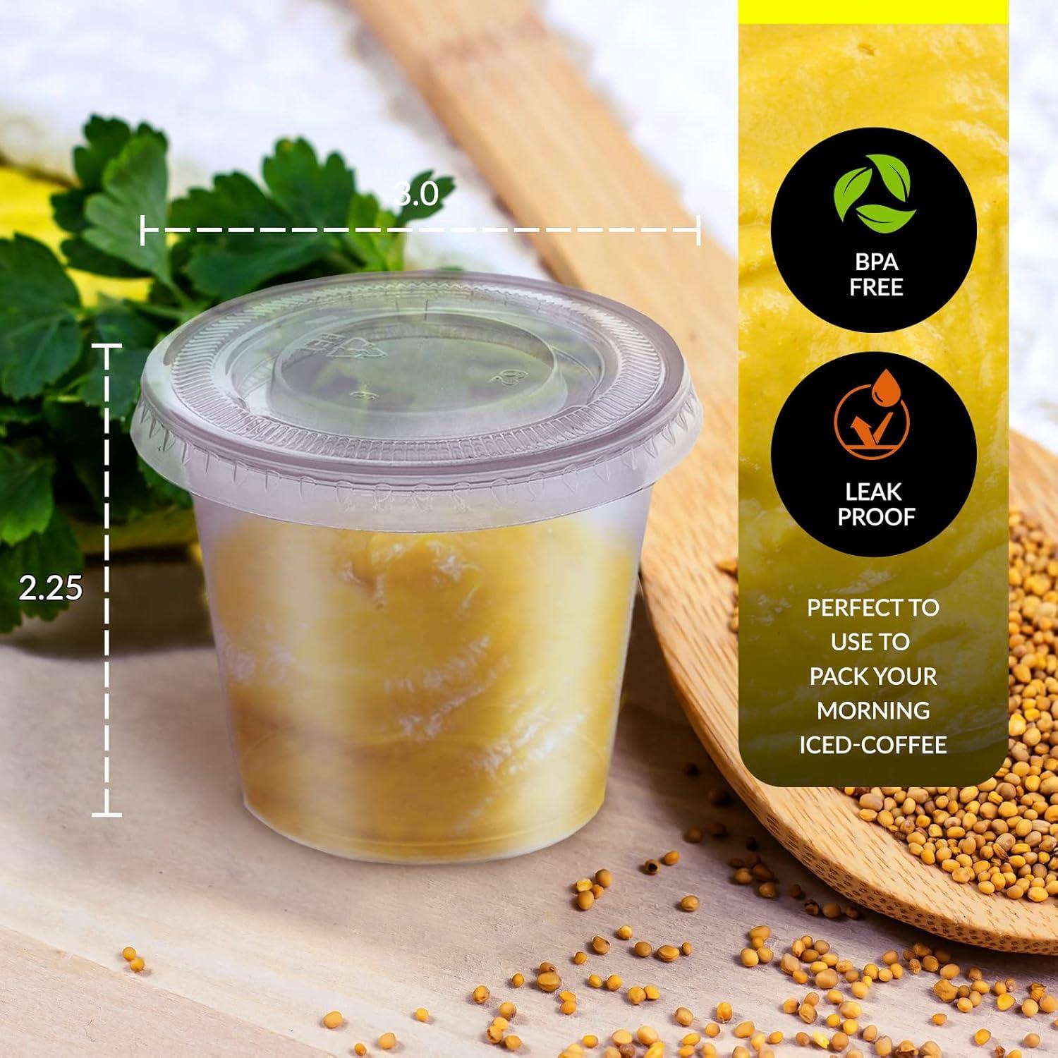 imagePAMI Portion Control Cups With Lids 55oz 100Pack Small Meal Prep Plastic Food Containers BPAFree Disposable Ramekin Cups Deli Containers For Condiments Sauces Salsas Dips Jello Shots100