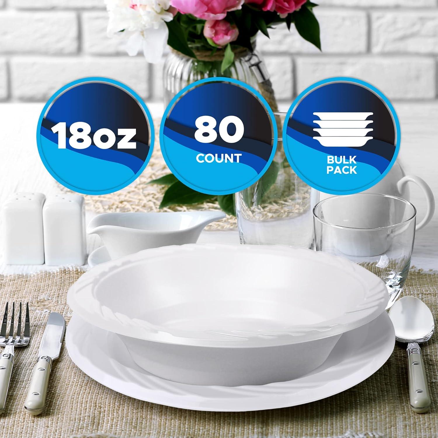 imagePAMI Premium Disposable Plastic Bowls White Serving Soup Bowls For Dinner Salads Desserts HeavyDuty Microwavable Round Rimmed Bowls In Bulk Elegant Plastic Dinnerware Set 18oz