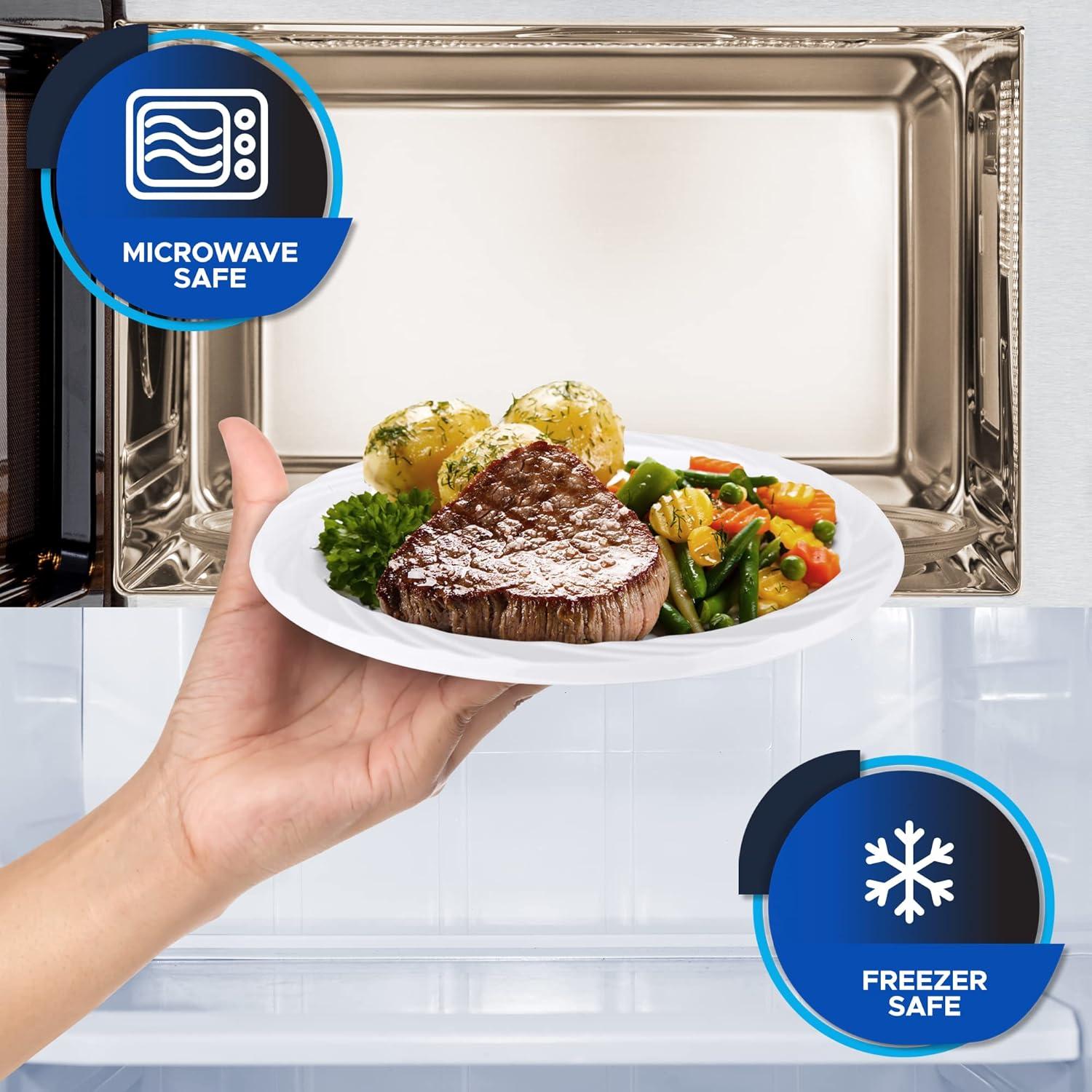 imagePAMI Premium Disposable Plastic Plates Pack of 100 6 White Party Plates For Dinner Desserts Appetizers HeavyDuty Microwavable Plates In Bulk For Any Occasion Elegant Plastic Dinnerware Set