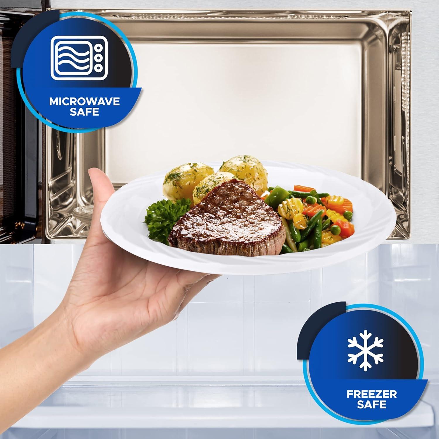 imagePAMI Premium Disposable Plastic Plates Pack of 80 10 White Party Plates For Dinner Desserts Appetizers HeavyDuty Microwavable Plates In Bulk For Any Occasion Elegant Plastic Dinnerware Set