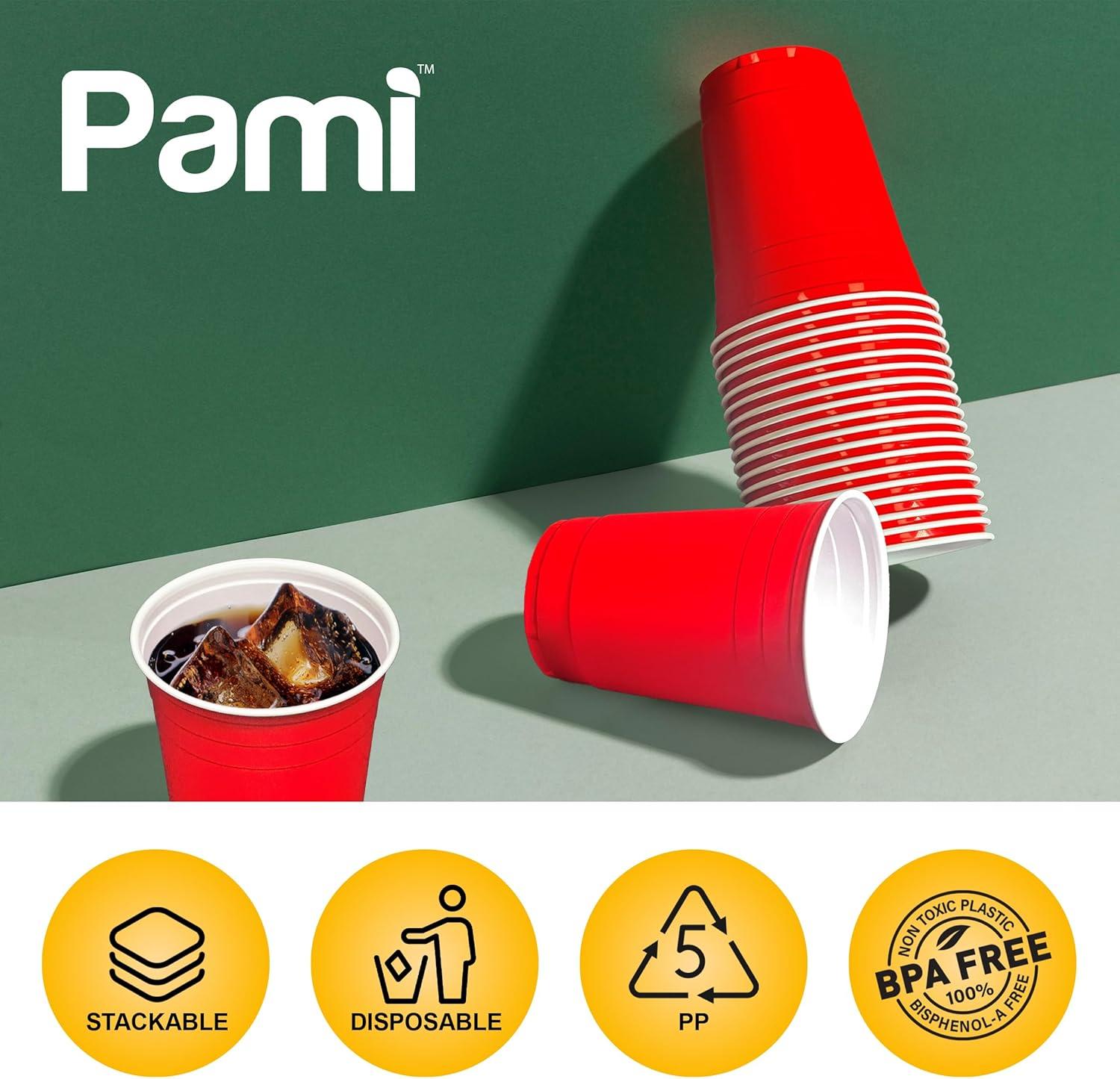 imagePAMI Red Plastic Party Cups 16oz Disposable Drinking Glasses Colored Plastic Glasses For Iced Tea Smoothies Punch Beer Cocktails amp Cold Drinks Beerpong Cups In Resealable Bag 30 RedRed