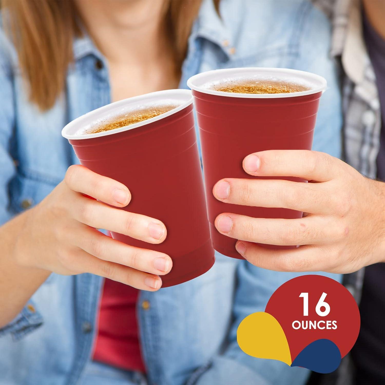 imagePAMI Red Plastic Party Cups 16oz Disposable Drinking Glasses Colored Plastic Glasses For Iced Tea Smoothies Punch Beer Cocktails amp Cold Drinks Beerpong Cups In Resealable Bag 30 RedRed