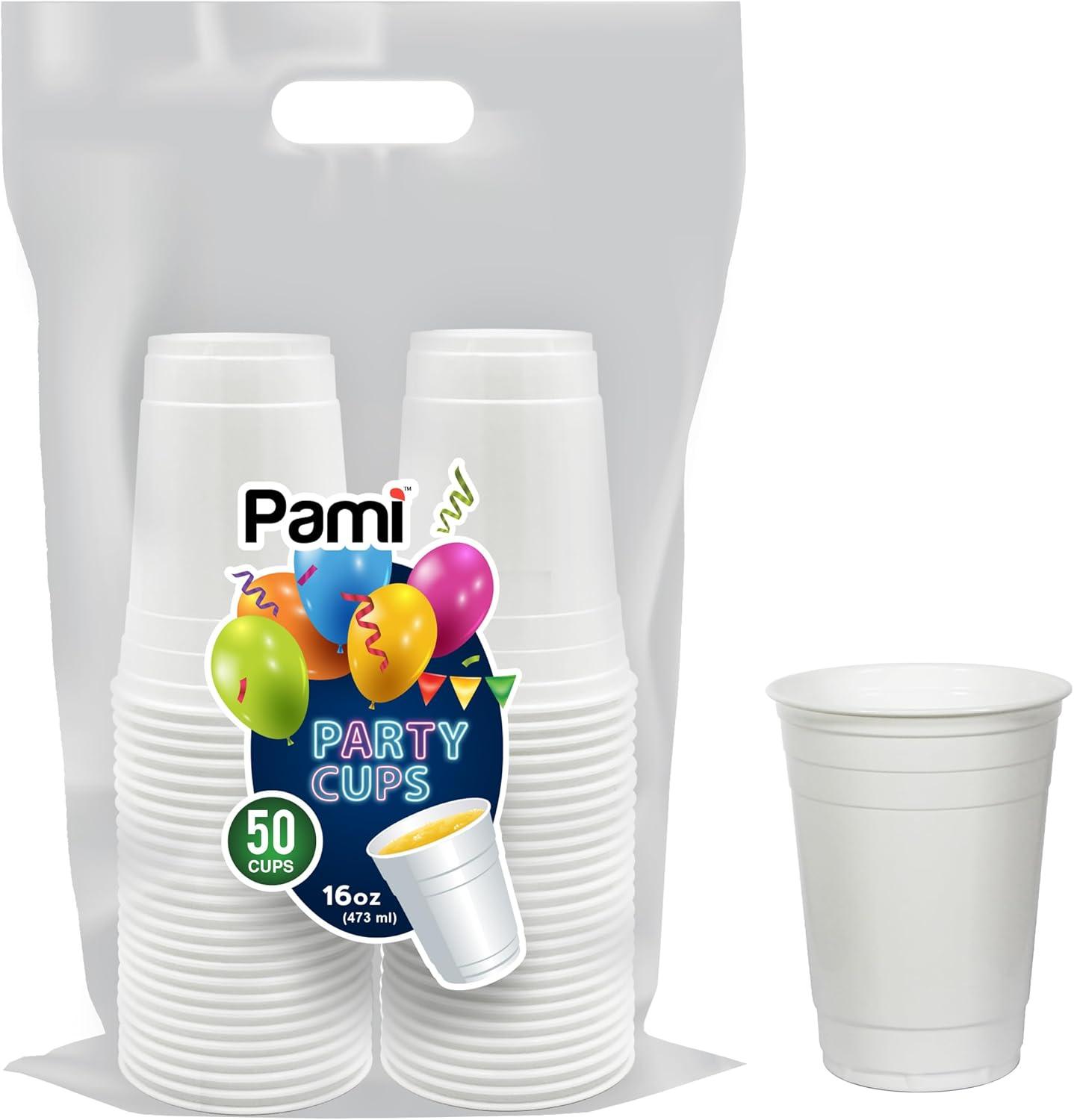 imagePAMI Red Plastic Party Cups 16oz Disposable Drinking Glasses Colored Plastic Glasses For Iced Tea Smoothies Punch Beer Cocktails amp Cold Drinks Beerpong Cups In Resealable Bag 30 RedWhite