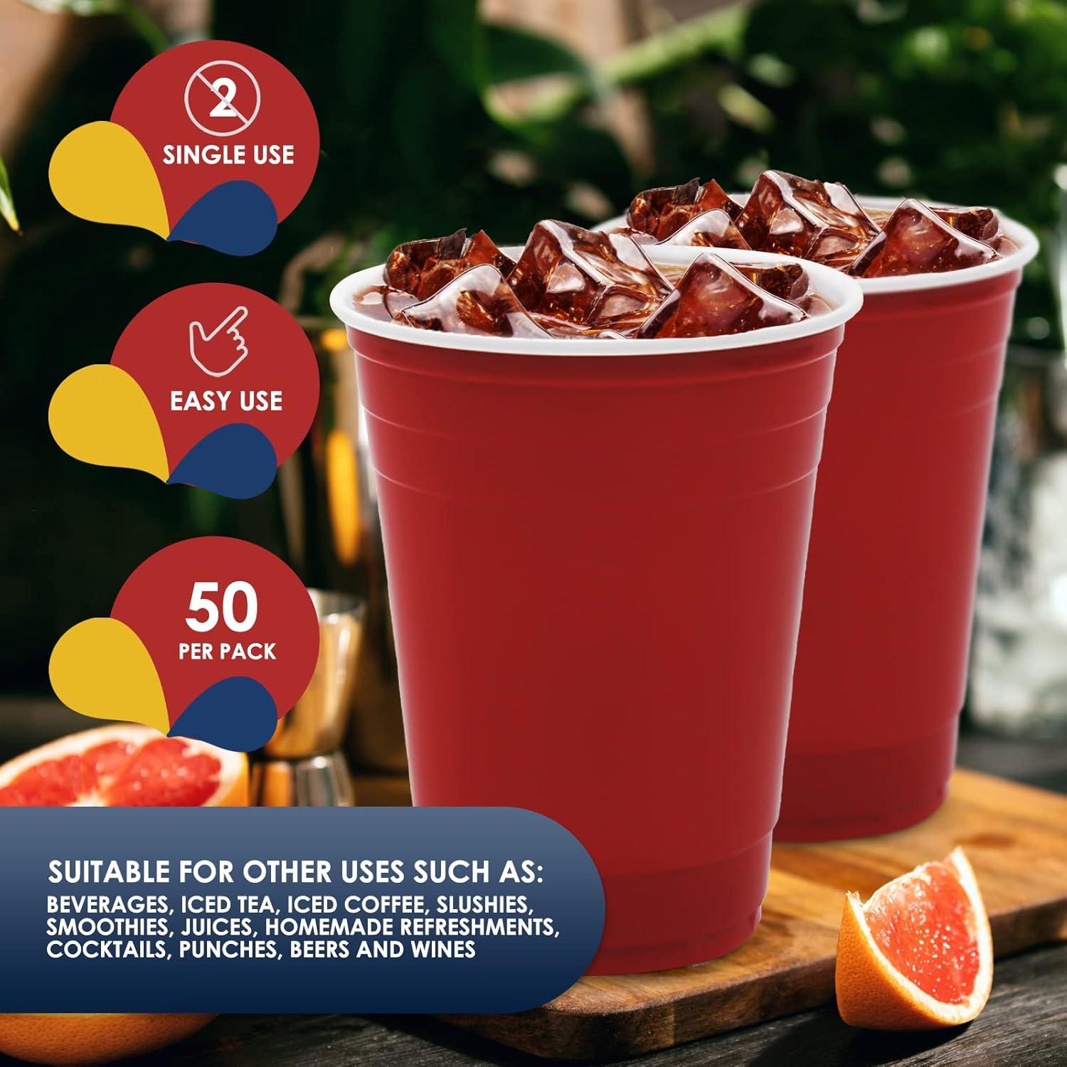 imagePAMI Red Plastic Party Cups 16oz Disposable Drinking Glasses Colored Plastic Glasses For Iced Tea Smoothies Punch Beer Cocktails amp Cold Drinks Beerpong Cups In Resealable Bag 30 RedRed