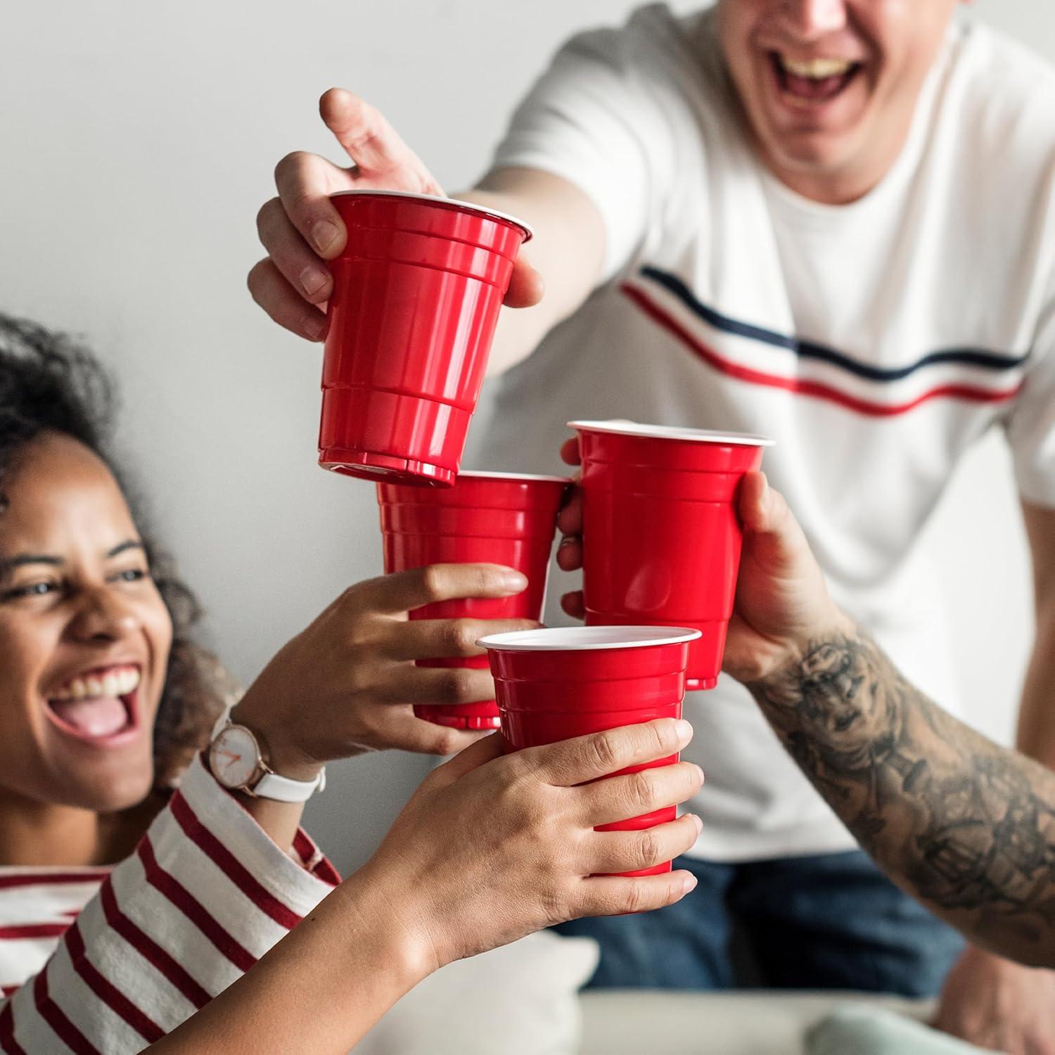imagePAMI Red Plastic Party Cups 16oz Disposable Drinking Glasses Colored Plastic Glasses For Iced Tea Smoothies Punch Beer Cocktails amp Cold Drinks Beerpong Cups In Resealable Bag 30 RedRed