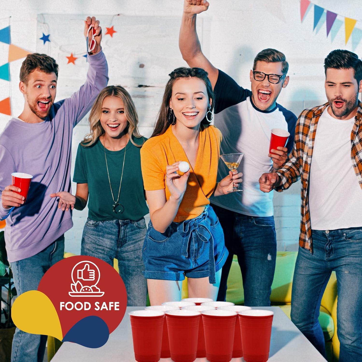 imagePAMI Red Plastic Party Cups 16oz Disposable Drinking Glasses Colored Plastic Glasses For Iced Tea Smoothies Punch Beer Cocktails amp Cold Drinks Beerpong Cups In Resealable Bag 30 RedRed