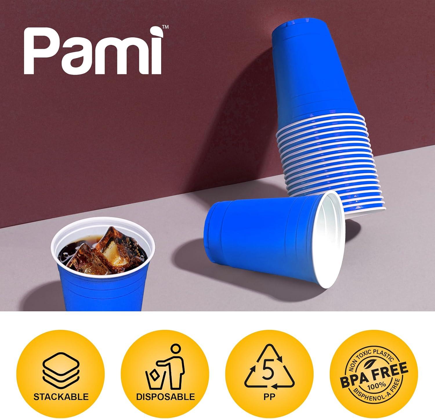 imagePAMI Red Plastic Party Cups 16oz Disposable Drinking Glasses Colored Plastic Glasses For Iced Tea Smoothies Punch Beer Cocktails amp Cold Drinks Beerpong Cups In Resealable Bag 30 RedBlue