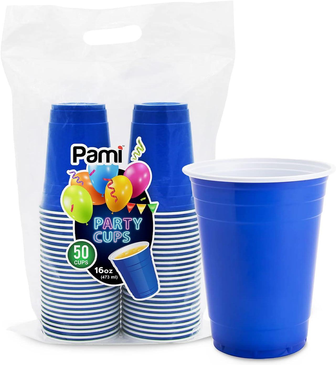 imagePAMI Red Plastic Party Cups 16oz Disposable Drinking Glasses Colored Plastic Glasses For Iced Tea Smoothies Punch Beer Cocktails amp Cold Drinks Beerpong Cups In Resealable Bag 30 RedBlue