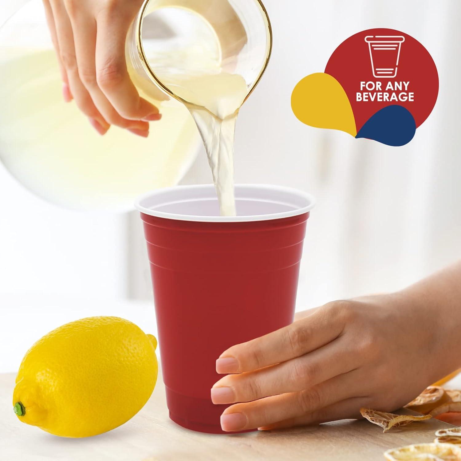 imagePAMI Red Plastic Party Cups 16oz Disposable Drinking Glasses Colored Plastic Glasses For Iced Tea Smoothies Punch Beer Cocktails amp Cold Drinks Beerpong Cups In Resealable Bag 30 RedRed