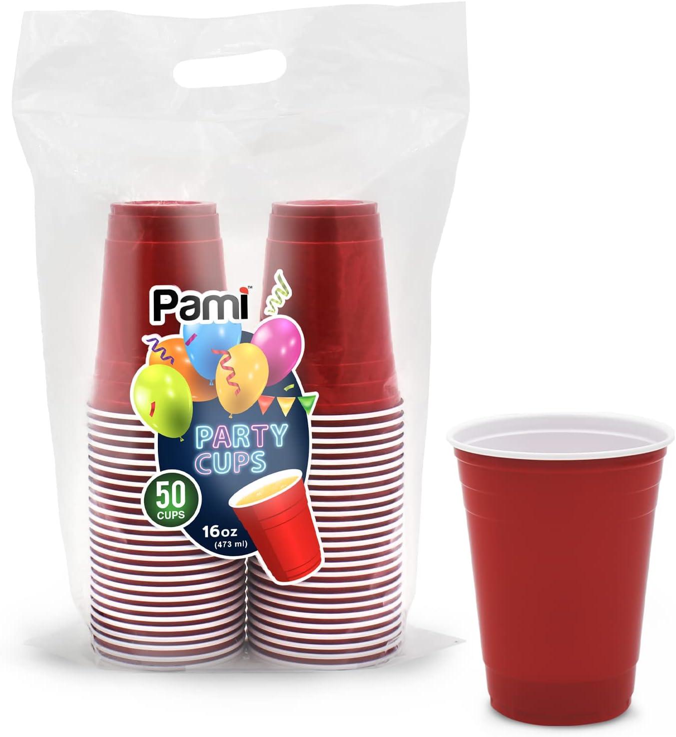 imagePAMI Red Plastic Party Cups 16oz Disposable Drinking Glasses Colored Plastic Glasses For Iced Tea Smoothies Punch Beer Cocktails amp Cold Drinks Beerpong Cups In Resealable Bag 30 RedRed