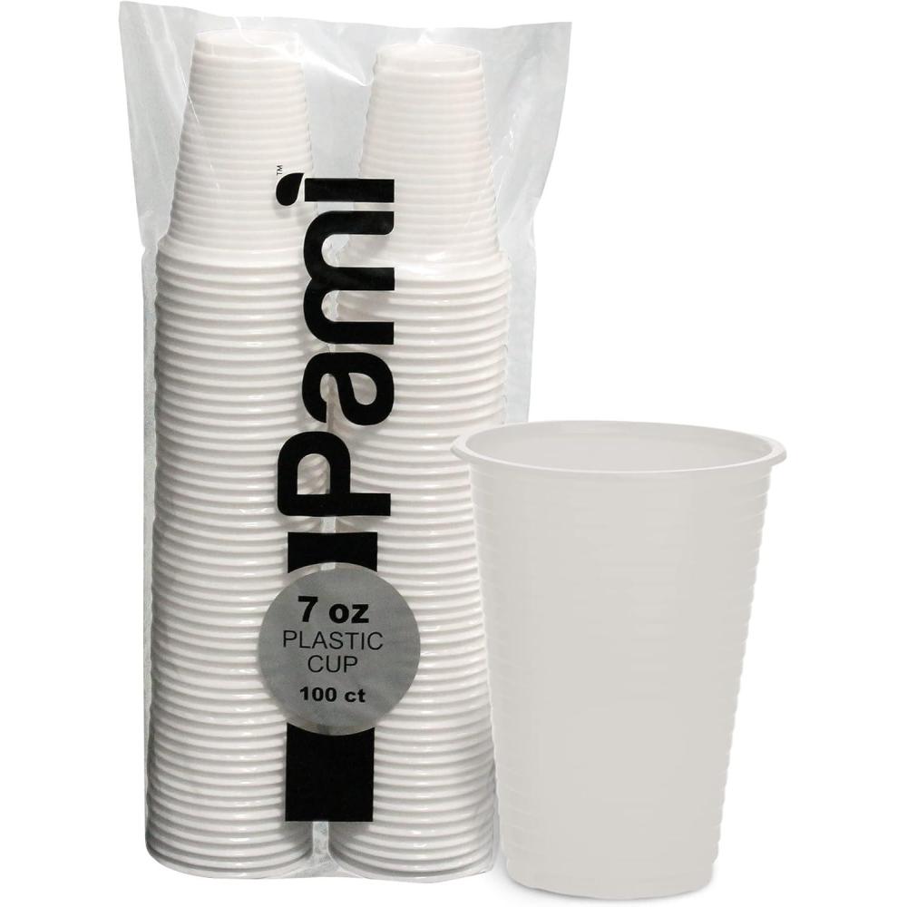 imagePAMI Colorful 7oz Plastic Party Cups Pack of 100 Disposable Drinking Glasses Bulk BPAFree Colored Cups For Iced Tea Jello Punch Cocktails Shots amp Cold Drinks ThrowAway Green Plastic CupsWhite