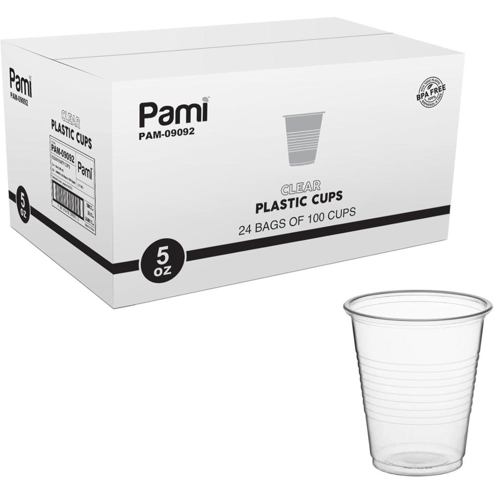 imagePAMI Disposable Plastic Cups Bpa Drinking Glasses for Parties Cold Drinks Smoothies Jello Cocktails 5 Oz Pack of 1005 Oz Case of 2400