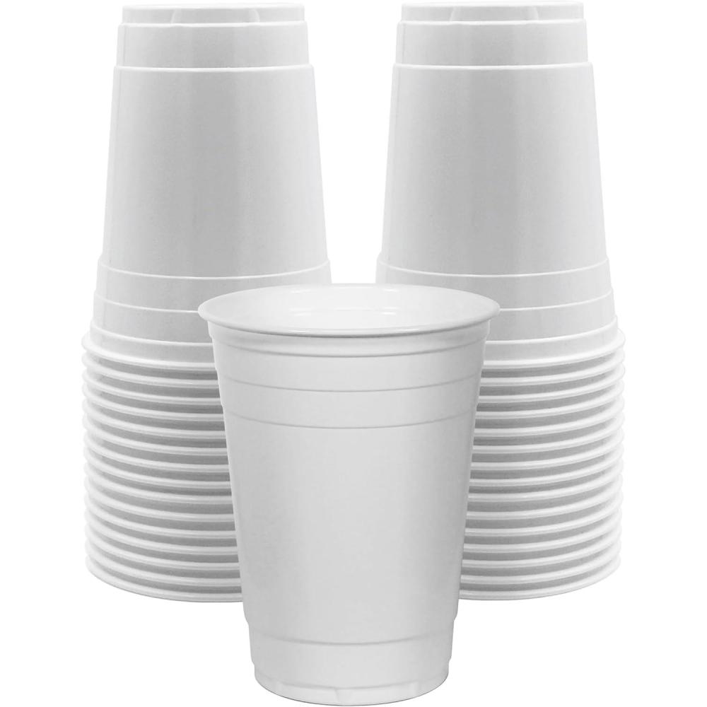 imagePAMI Red Plastic Party Cups 16oz Disposable Drinking Glasses Colored Plastic Glasses For Iced Tea Smoothies Punch Beer Cocktails amp Cold Drinks Beerpong Cups In Resealable Bag 30 RedWhite