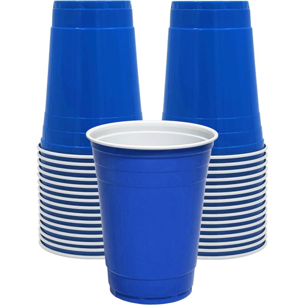 imagePAMI Red Plastic Party Cups 16oz Disposable Drinking Glasses Colored Plastic Glasses For Iced Tea Smoothies Punch Beer Cocktails amp Cold Drinks Beerpong Cups In Resealable Bag 30 RedBlue