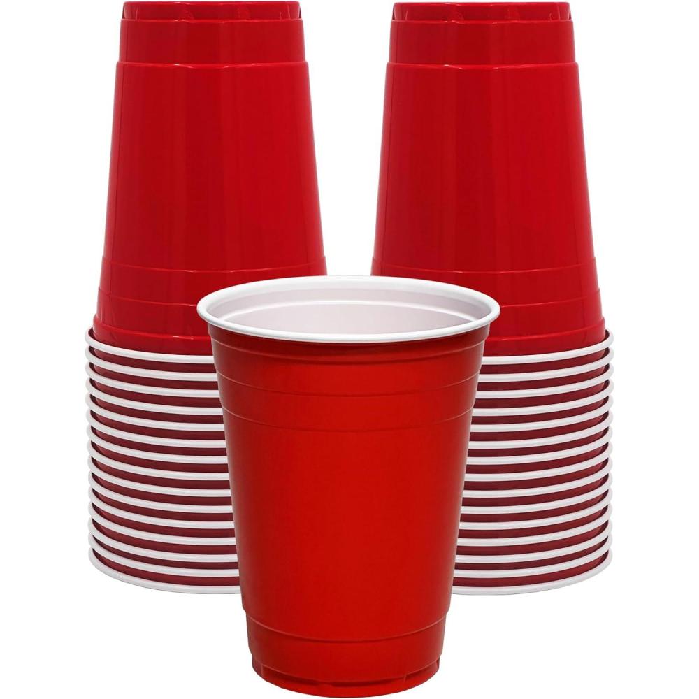 imagePAMI Red Plastic Party Cups 16oz Disposable Drinking Glasses Colored Plastic Glasses For Iced Tea Smoothies Punch Beer Cocktails amp Cold Drinks Beerpong Cups In Resealable Bag 30 RedRed