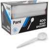 imagePAMI 400Pack Medium Weight Disposable Plastic Teaspoons Bulk Utensils for Parties Weddings Catering Plastic Forks in Bulk Available Teaspoons WhiteSoup Spoons