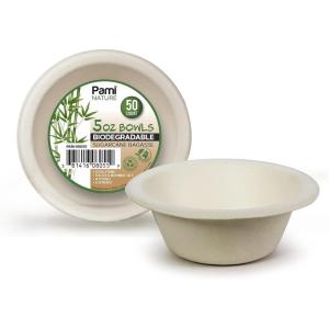 PAMI 100% Biodegradable Sugarcane Bowls [Pack of 50] Natural Compostable Soup Bowls- Planet-Friendly Bagasse Bowls For Hot & Cold Uses- Heavy-Duty Disposable Microwavable Paper Serving Bowls (5 oz.)(5 oz.)