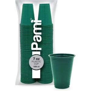 PAMI Colorful 7oz Plastic Party Cups [Pack of 100] – Disposable Drinking Glasses Bulk- BPA-Free Colored Cups For Iced Tea, Jello, Punch, Cocktails, Shots & Cold Drinks- Throw-Away Green Plastic Cups(Green)