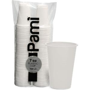 PAMI Colorful 7oz Plastic Party Cups [Pack of 100] – Disposable Drinking Glasses Bulk- BPA-Free Colored Cups For Iced Tea, Jello, Punch, Cocktails, Shots & Cold Drinks- Throw-Away Green Plastic Cups(White)