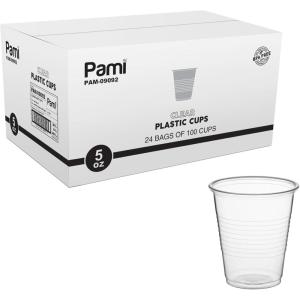 PAMI Disposable Plastic Cups, Bpa- Drinking Glasses for Parties, Cold Drinks, Smoothies, Jello, Cocktails (5 Oz – Pack of 100)(5 Oz – Case of 2400)