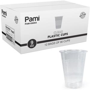PAMI Disposable Plastic Cups, Bpa- Drinking Glasses for Parties, Cold Drinks, Smoothies, Jello, Cocktails (5 Oz – Pack of 100)(9 Oz – Case of 960)