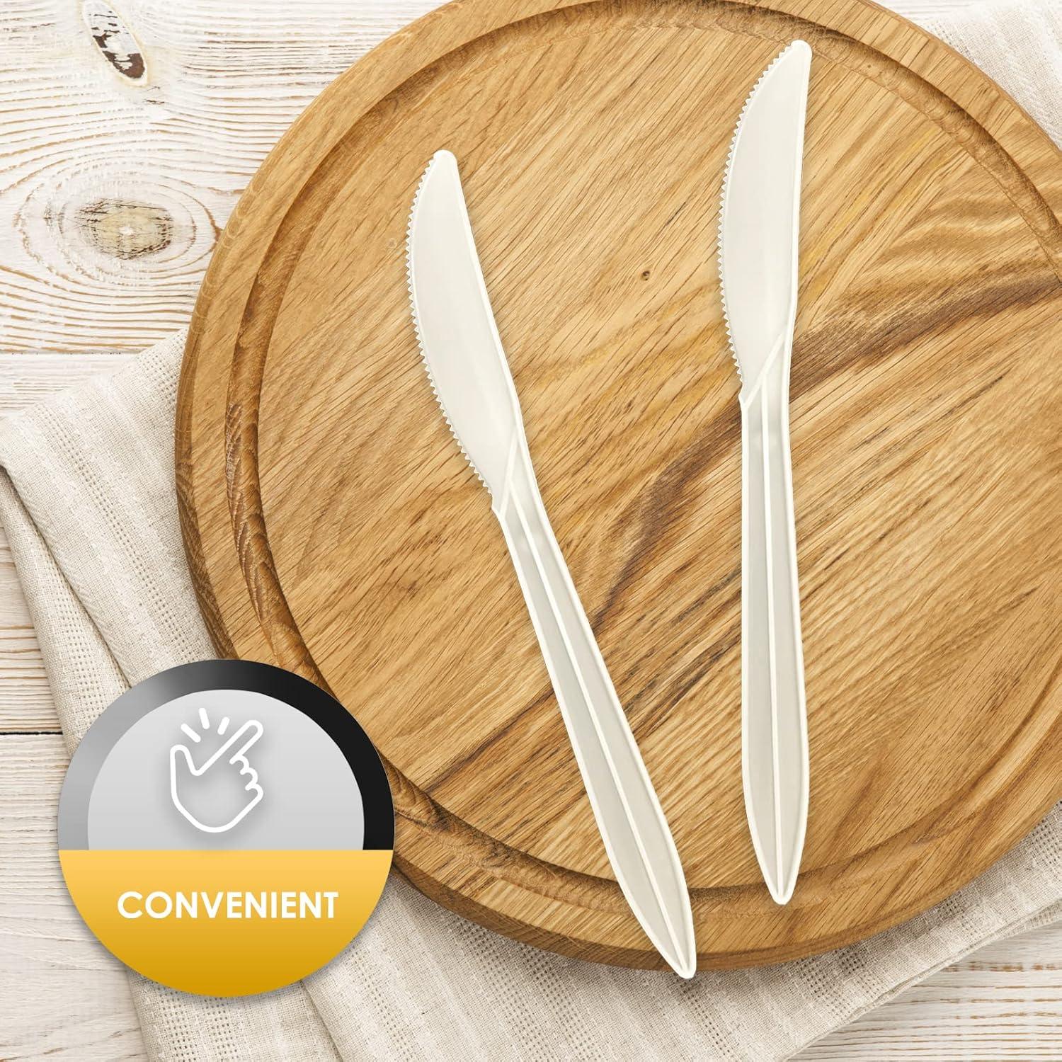 imagePAMI 1000 Plastic Soup Spoons Bulk Disposable White Medium Weight Durable SingleUse Cutlery for Parties Catering Food ServiceKnives
