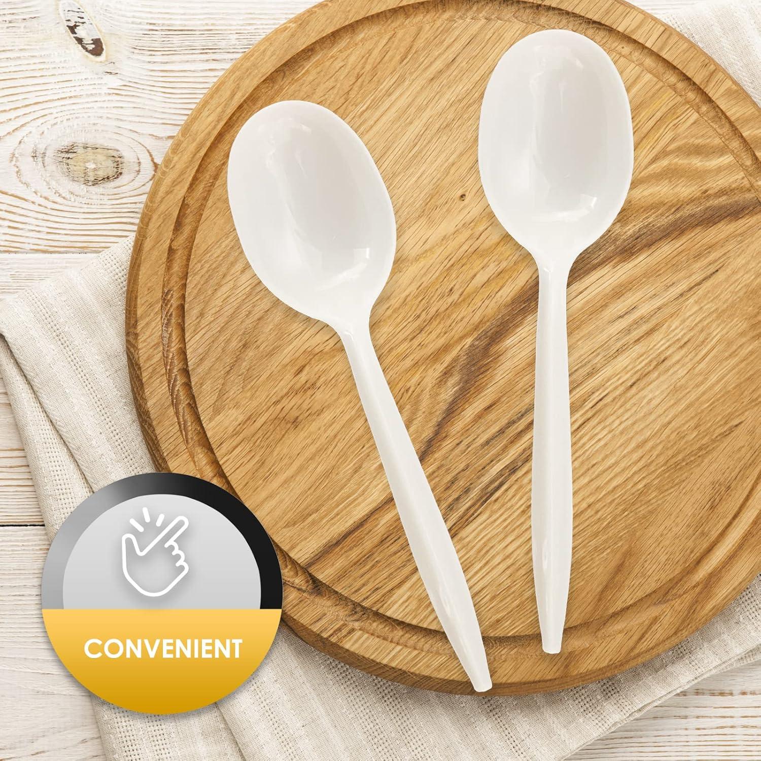 imagePAMI 1000 Plastic Soup Spoons Bulk Disposable White Medium Weight Durable SingleUse Cutlery for Parties Catering Food ServiceSoup Spoons