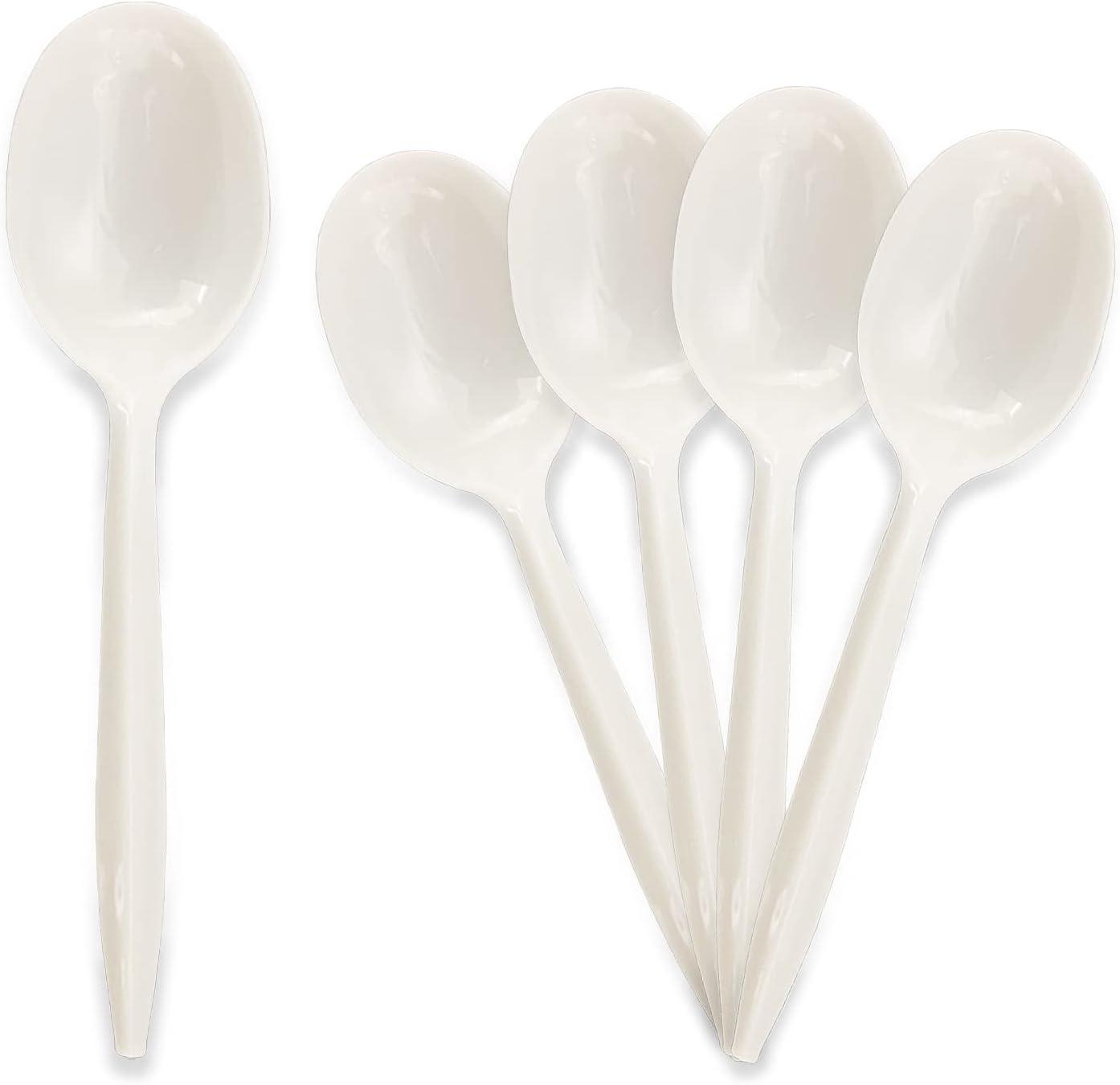 imagePAMI 1000 Plastic Soup Spoons Bulk Disposable White Medium Weight Durable SingleUse Cutlery for Parties Catering Food ServiceSoup Spoons