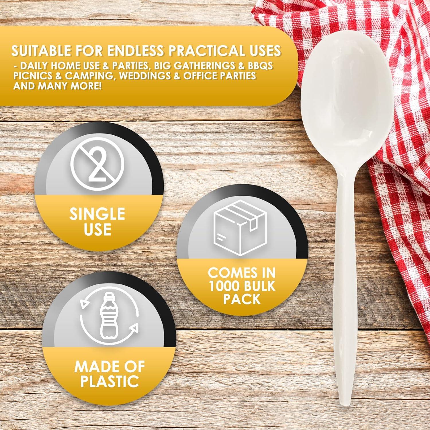 imagePAMI 1000 Plastic Soup Spoons Bulk Disposable White Medium Weight Durable SingleUse Cutlery for Parties Catering Food ServiceSoup Spoons
