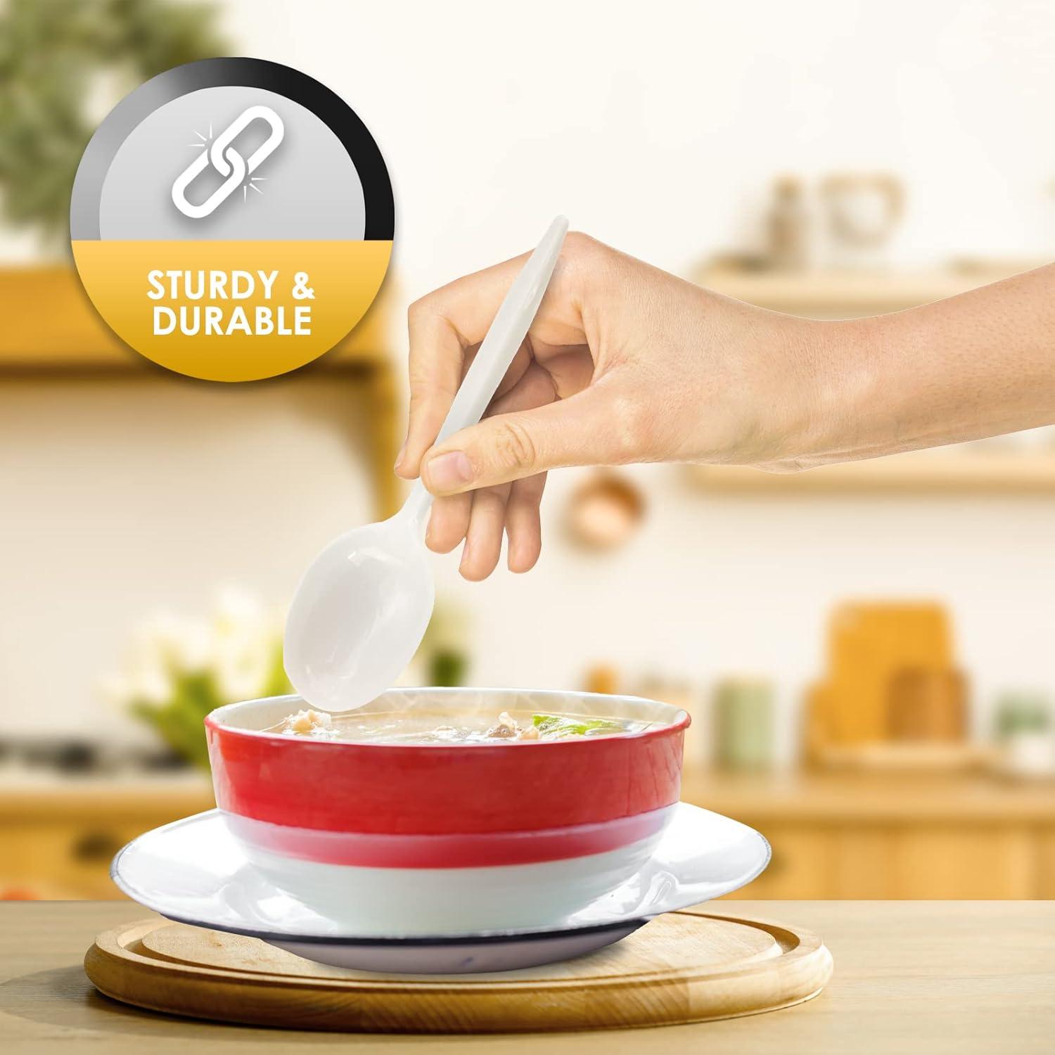 imagePAMI 1000 Plastic Soup Spoons Bulk Disposable White Medium Weight Durable SingleUse Cutlery for Parties Catering Food ServiceSoup Spoons